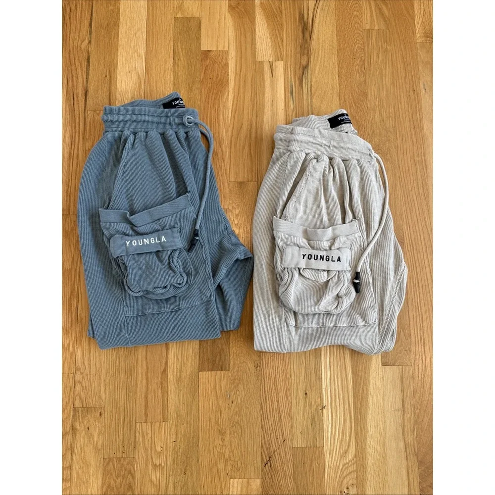 (2) Youngla Cargo Pants Mens Small Y2K Convoy Utility Streetwear Beige‎ & Green